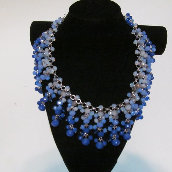 White House Black Market Jewelry - White House Black Market blue beads silver tone necklace signed
